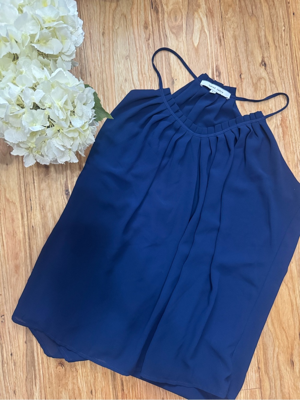 Naked Zebra Navy Pleated Halter Cami